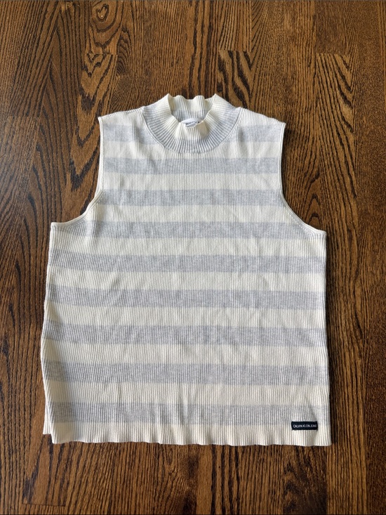Calvin Klein Jeans Tops - Calvin Klein Jeans Ivory Ribbed Sleeveless Mock Neck Top